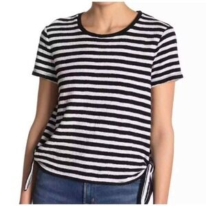 Madewell Womens XL Striped Tie Side T Shirt Top Black White Short‎ Sleeve